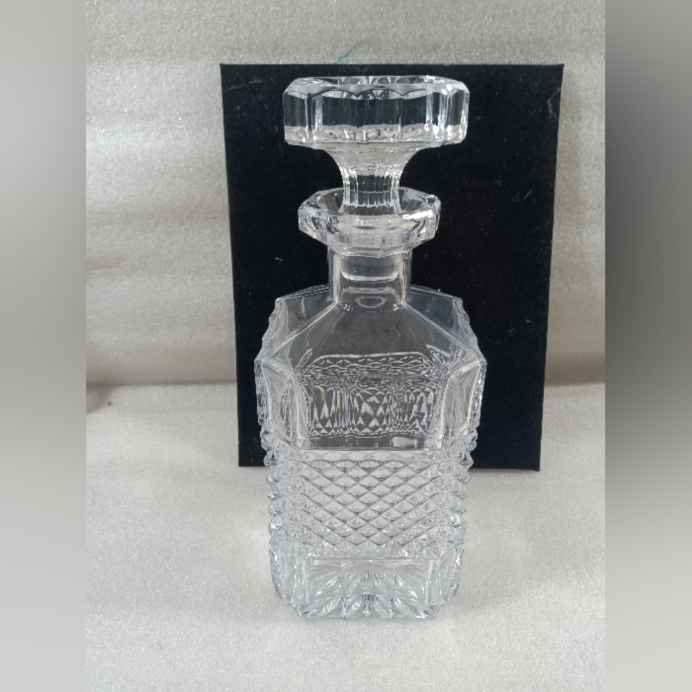 Vintage Cut Lead Crystal Whiskey Liquor Square Decanter With Stopper